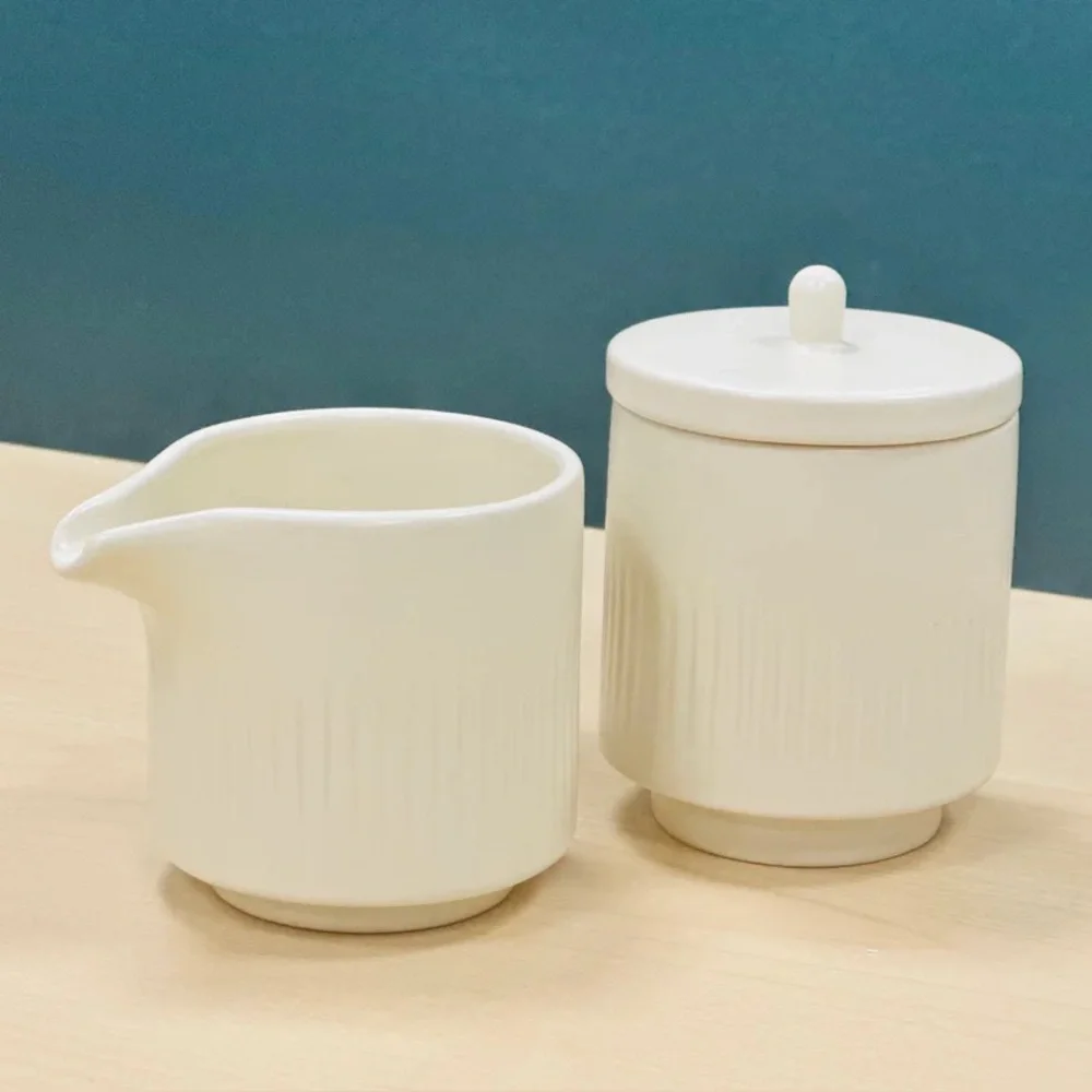 Citrine Everyday Collection by Magenta Ribbed Ceramic Sugar & Creamer Set NIB